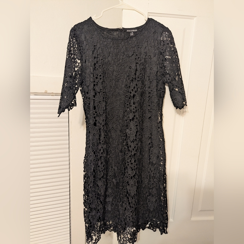 Nina Leonard Black Lace Midi Dress